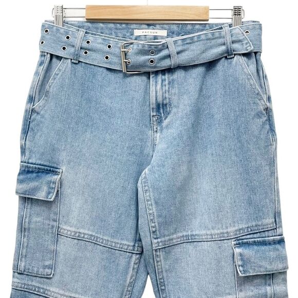 PacSun Light Blue Low Rise Cargo Flare Jeans Size 28 | 6 Y2K Grommet Pac Sun - Picture 7 of 15